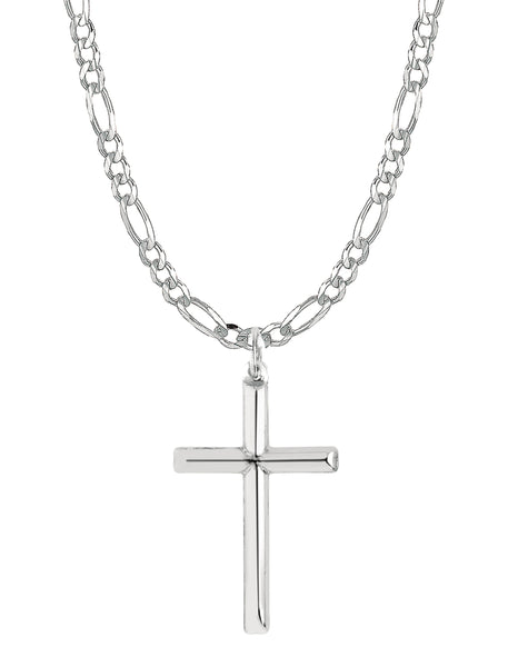 Ritastephens Sterling Silver Cross Pendant Italian Figaro Chain 20", 24"