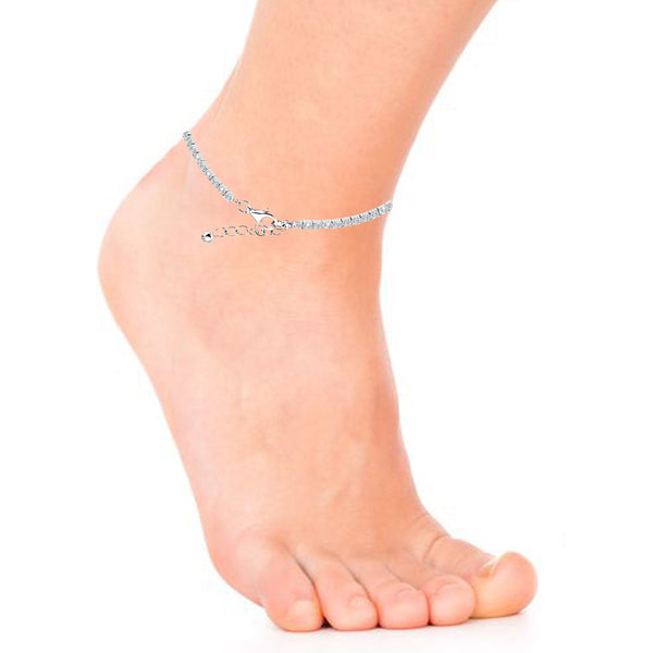 Sterling Silver 3mm Italian CZ Adjustable Cubic Zirconia Tennis Foot Chain Ankle Bracelet Anklet 9"-10"