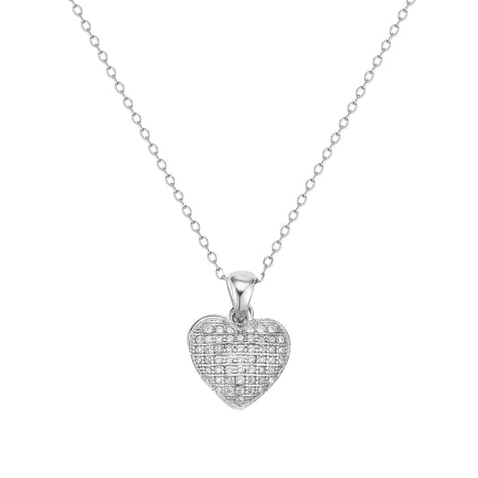 Ritastephens Sterling Silver Cubic Zirconia Heart Pendant Necklace – Elegant Heart-Shaped Design, Dazzling Sparkle, Timeless Fashion Jewelry