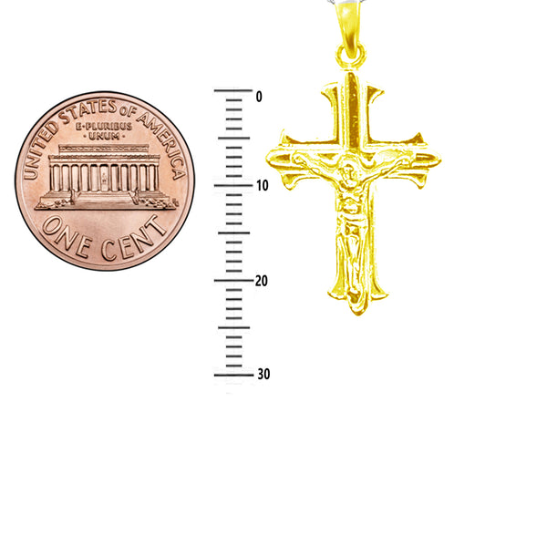 Sterling Silver Small Scalloped Italian Crucifix Cross Charm Pendant Necklace, 16"