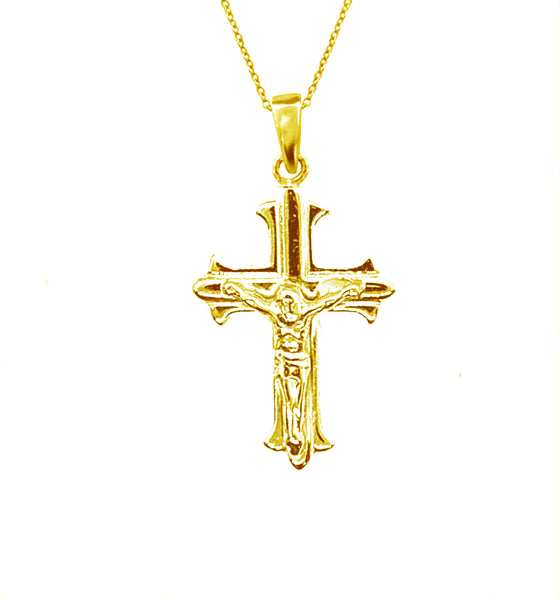 Sterling Silver Small Scalloped Italian Crucifix Cross Charm Pendant Necklace, 16"