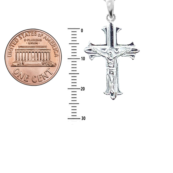 Sterling Silver Small Scalloped Italian Crucifix Cross Charm Pendant Necklace, 16"