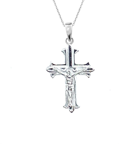 Ritastephens Exquisite Sterling Silver Small Scalloped Italian Crucifix Cross Charm Pendant Necklace – Elegant 16" Chain