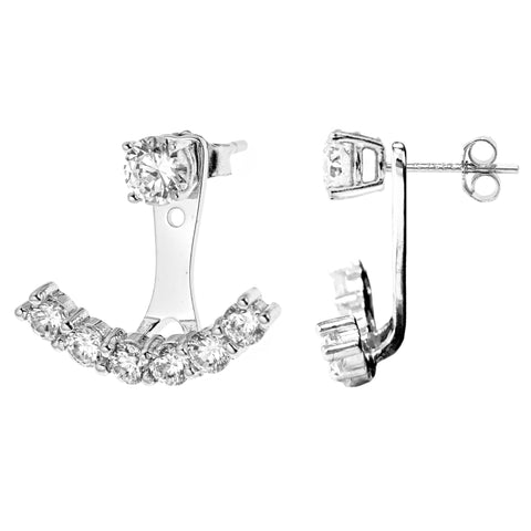 Sterling Silver Cubic Zirconia 2 in 1 Front Back Dangle Anchor Stud Earrings Set