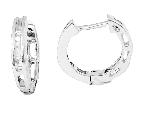 Ritastephens Sterling Silver Baguette Cut CZ Cubic Zirconia Huggie Hoop Earrings