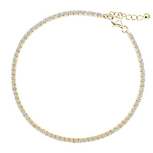Sterling Silver 3mm Italian CZ Adjustable Cubic Zirconia Tennis Foot Chain Ankle Bracelet Anklet 9"-10"