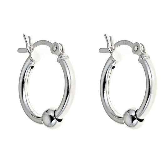Ritastephens Sterling Silver 15mm Tubular Snap Hoop Earrings with Sliding Ball – Elegant and Contemporary Silver Jewelry – Sleek Minimalist Design