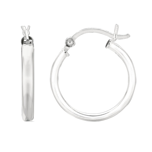 Genuine 925 Sterling Silver Tubular  Hoops Earrings 12mm