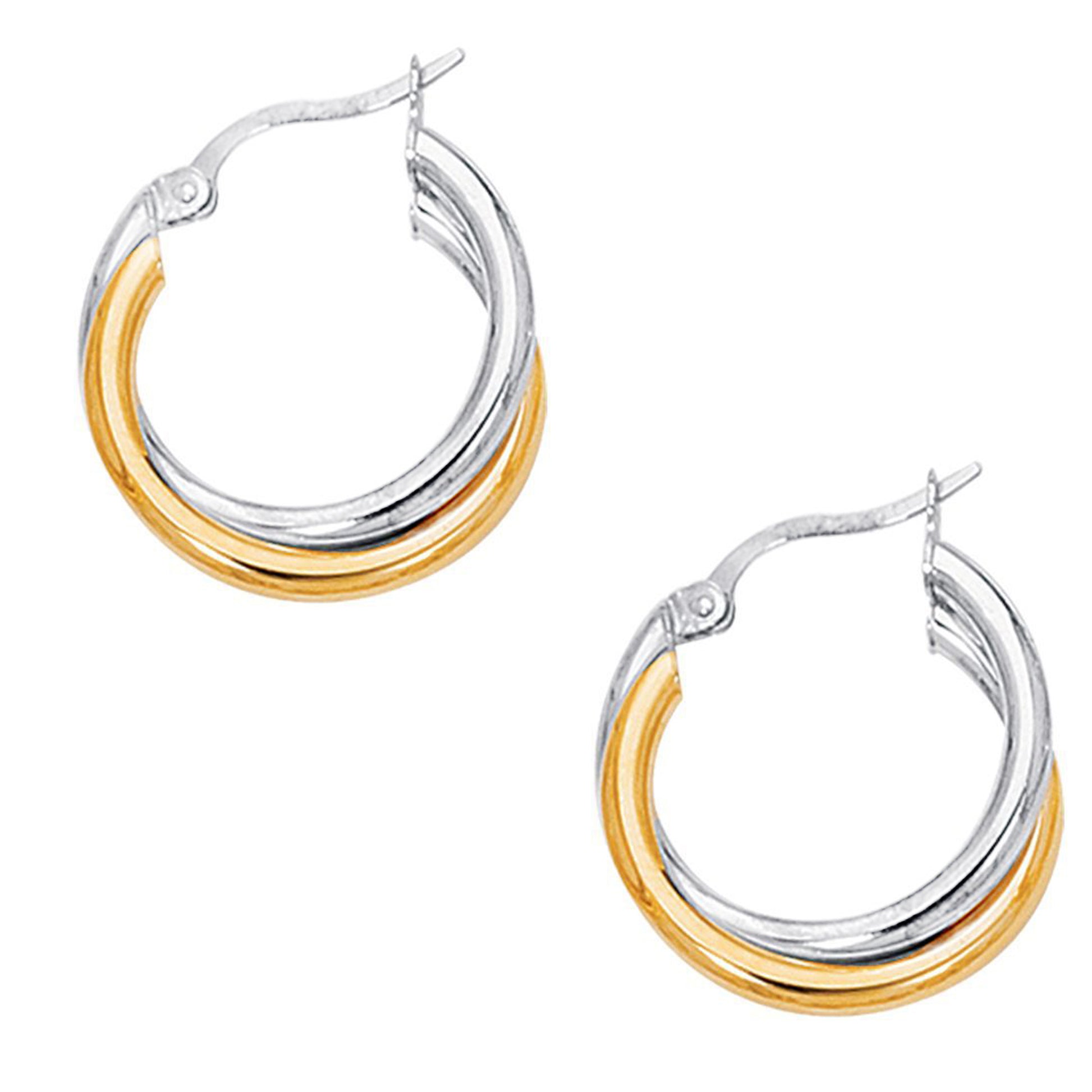Two-tone sterling silver 925 hoop earrings silver and yellow gold tone overlay. Women hoop earrings sterling silver 925
