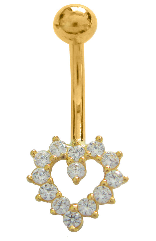 Ritastephens  14k Yellow Gold Heart CZ Belly Button Navel Ring – Luxurious Real Gold with Sparkling Crystal, Elegant Heart Design, Premium Navel Jewelry for a Stunning Look