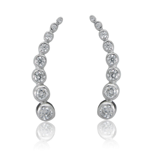 Ritastephens 20mm Sterling Silver Bezel-Set CZ Ear Climbers – Sparkling, Elegant, Chic, and Trendy Design for a Sophisticated and Dazzling Look
