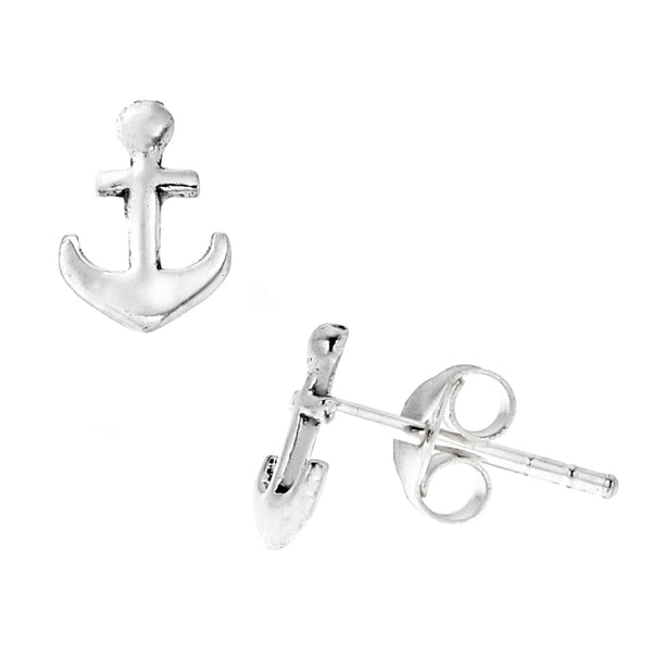 Sterling Silver Mini Anchor Stud Small Earrings 8x6mm