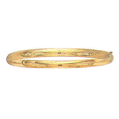 <style type="text/css"><!--td {border: 1px solid #cccccc;}br {mso-data-placement:same-cell;}--></style>
<blockquote>
<span data-sheets-root="1"> enhance your jewelry collection with this stunning 10k yellow gold engraved hinged bangle bracelet. crafted from genuine 10k yellow gold, this elegant bangle features a delicate engraved design that adds a touch of sophistication and timeless beauty. the bracelet is 5mm wide, providing the perfect balance between dainty and noticeable, and measures 7 inches in leng
