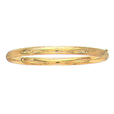 10k Real Yellow Gold Engraved Hinged Bangle Bracelet 5mm 7" 4.2grams