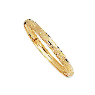 10k Real Yellow Gold Tubular Engraved Hinged Bangle Bracelet 8" 6mm 4.9grams