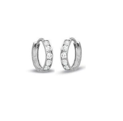 Ritastephens  .925 Sterling Silver Huggie Hoop Earrings with CZ - 11mm Classic Huggy Hoops, Elegant Sparkling Silver Earrings