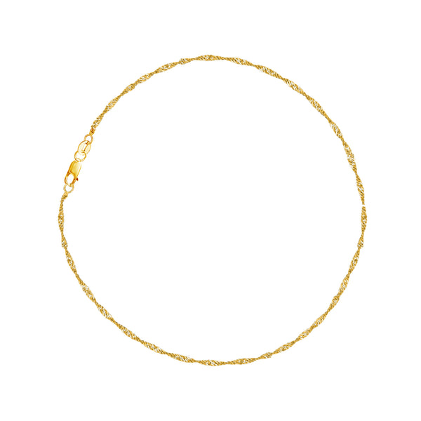 14k Yellow Gold Sparkle Singapore Chain Anklet Bracelet 10" 1.5mm