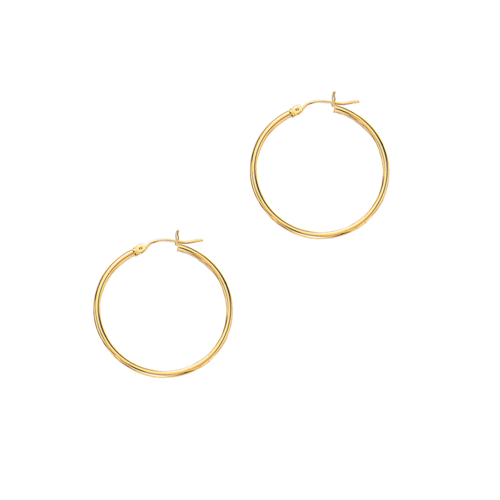 14K Real Yellow Gold Round Tubular Hoops Hoop Earrings 30x2mm