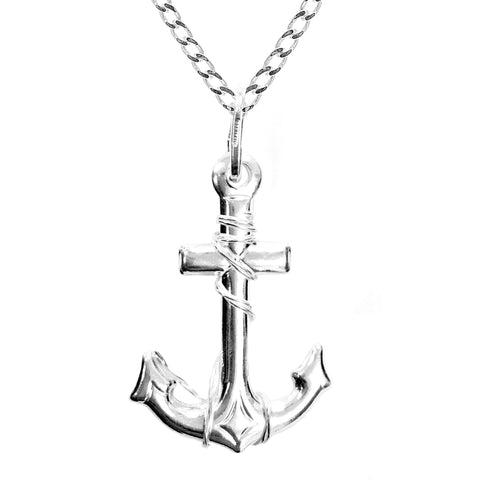 Sterling Silver Large Cross Marine Anchor Pendant Charm Necklace 20 or 24 Inches