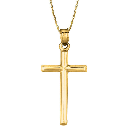 Ritastephens 14K Gold Tubular Cross Charm Necklace - 20 Inch Chain, Elegant and Classic Gold Cross Pendant, Premium Quality Religious Jewelry, Timeless and Stylish Faith-Based Accessory