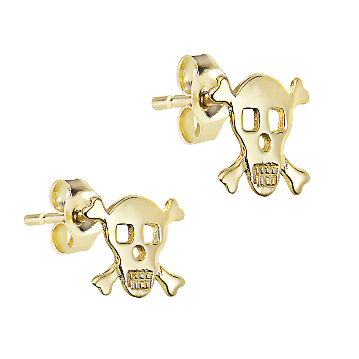 Ritastephens14K Yellow Gold Skull & Crossbones Post Stud Earrings – Edgy and Trendy Gothic Design, Classic Gold Jewelry with Unique Skull and Crossbones Motif
