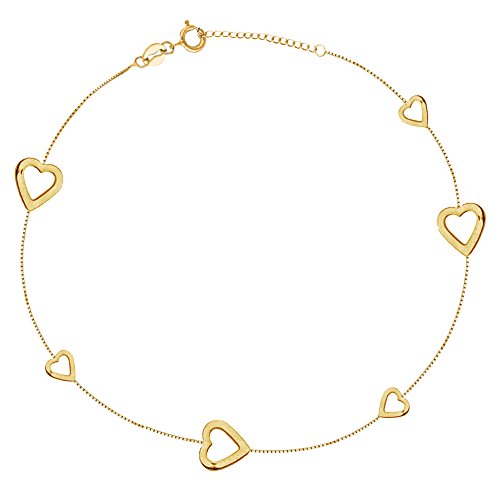 Ritastephens Elegant 14K Gold Mini Sideways Open Hearts Anklet - Adjustable 10-Inch Foot Chain Ankle Bracelet for a Touch of Sophisticated Charm