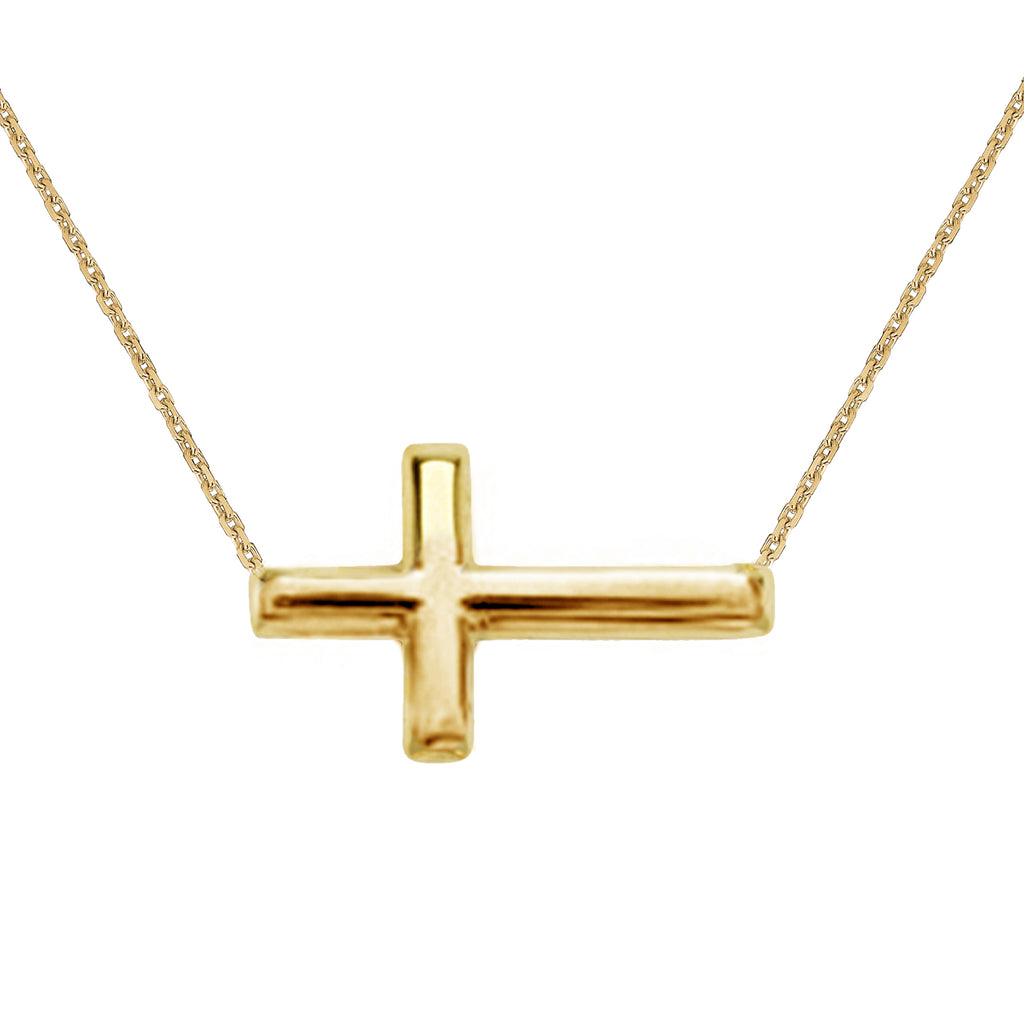 14K Gold Sideways Cross Necklace Adjustable Chain 16-18 inches