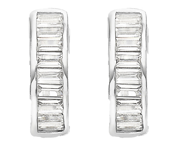 Sterling Silver Baguette CZ Cubic Zirconia Reversible Huggie Hoop Earrings