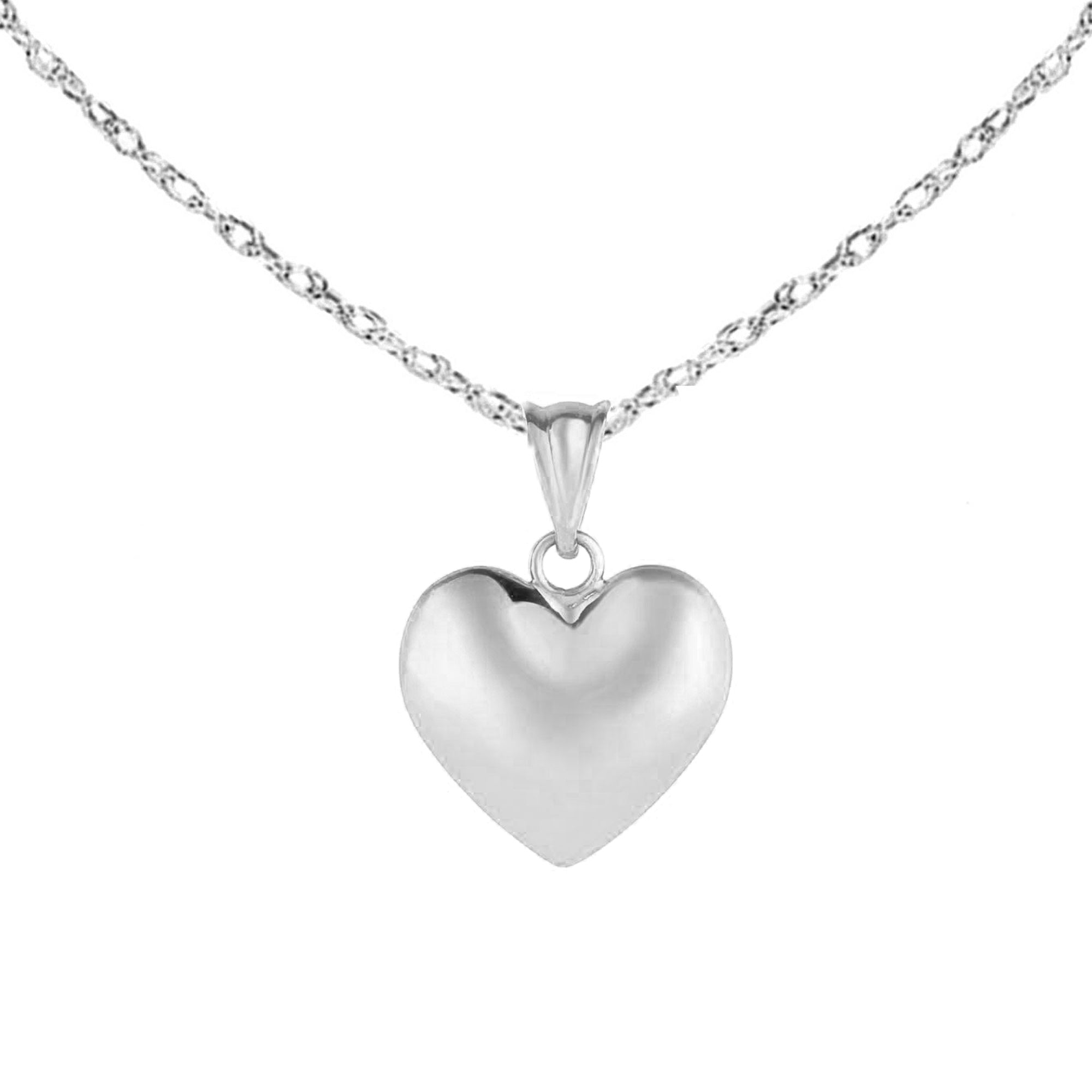 Ritastephens 14k White Gold Puffy Heart Pendant Necklace – Elegant and Romantic Charm Jewelry for Teens and Women, Classic Design in High-Quality Gold