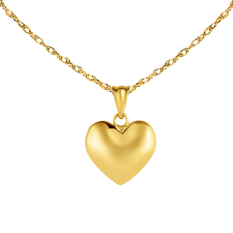 Ritastephens 14k Yellow Gold Puffy Heart Charm Pendant Necklace For Female Adult, and Teen