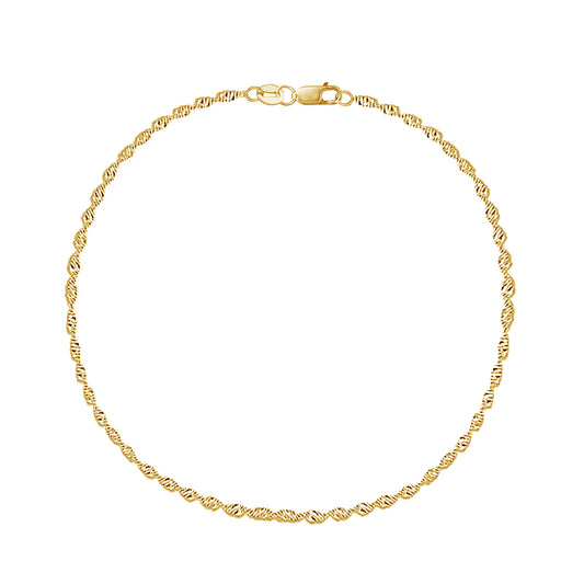 Ritastephens 14k Yellow Gold Singapore Sparkle Anklet - 10" Elegant Ankle Bracelet with Lobster Clasp - Timeless, Dazzling Design for Every Occasion