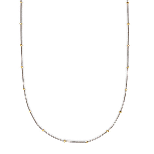 Ritastephens 14K Solid White Gold Gourmette Bead Station Chain Necklace – Elegant 18-Inch Design with Delicate Bead