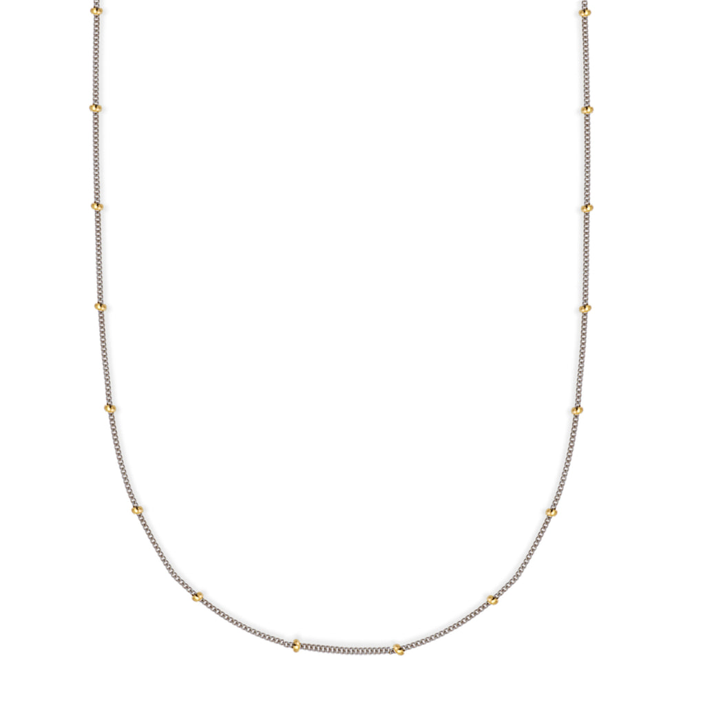 14K Solid White Gold Gourmette Bead Station Chain Necklace 18 Inches