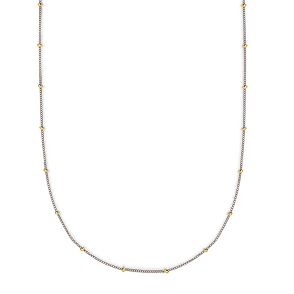 14K Solid White Gold Gourmette Bead Station Chain Necklace 18 Inches