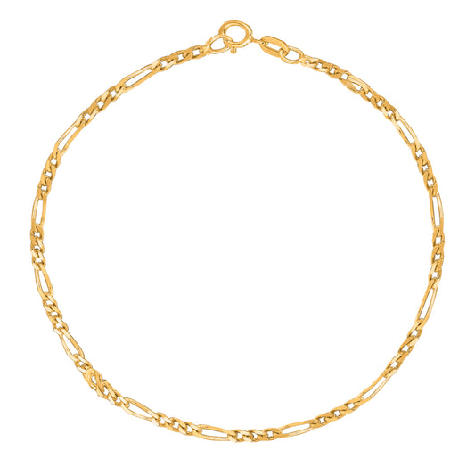 14K Real Yellow Gold Figaro Anklet – Elegant 10-Inch Ankle Bracelet with 1.3mm Classic Figaro Links, High-Quality Solid Gold Jewelry Featuring a Secure Spring Ring Clasp, Perfect for Everyday Wear and Special Occasions