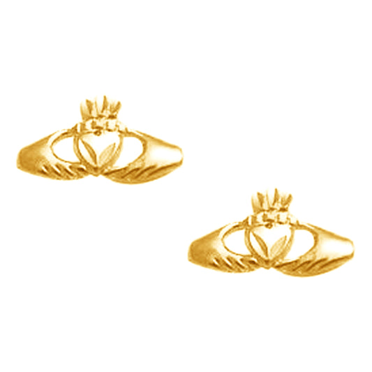 Ritastephens 14K Yellow Gold Claddagh Stud Earrings for Baby and Children – Small and Elegant Irish Symbol with Classic Design, Polished Finish, Lightweight Comfort, Secure Fit, and Timeless Appeal for Precious Everyday Wear