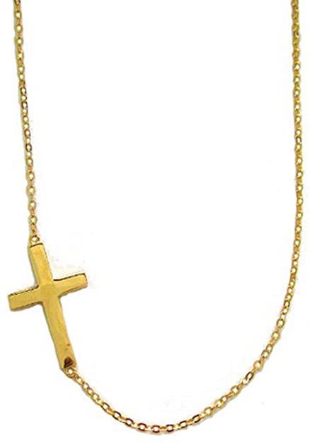 .925 Sterling Silver Sideways Cross Necklace Gold Overlay Adjustable Chain 18"