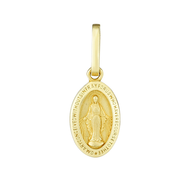 14k Yellow Gold Mini Miraculous Virgin Mary Medal Small Charm Chain Necklace or Pendant Only