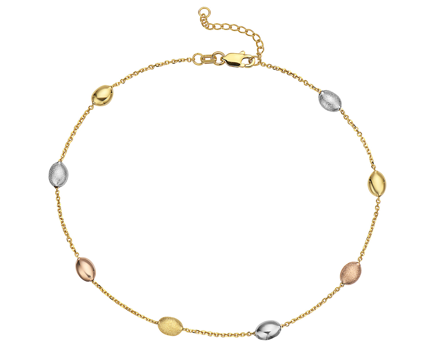 Ritastephens Exquisite 14K Yellow, White, and Rose Gold Oval Beaded Cable Link Ankle Bracelet – Adjustable Anklet Foot Chain for a Multicolored Elegant Look and Perfect Custom Fit