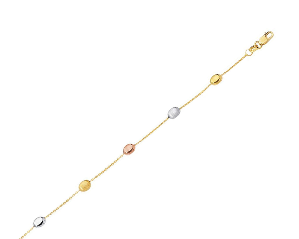 Ritastephens Exquisite 14K Yellow, White, and Rose Gold Oval Beaded Cable Link Ankle Bracelet – Adjustable Anklet Foot Chain for a Multicolored Elegant Look and Perfect Custom Fit