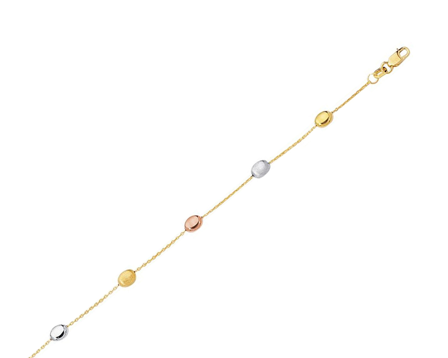 Ritastephens Exquisite 14K Yellow, White, and Rose Gold Oval Beaded Cable Link Ankle Bracelet – Adjustable Anklet Foot Chain for a Multicolored Elegant Look and Perfect Custom Fit