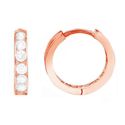 Ritastephens  Children's 14k Rose Pink Gold Huggie Hoop Earrings with Sparkling Cubic Zirconia – 2x10 mm, Elegant Baby & Kids' Rose Gold Huggies, Delicate Pink Gold Hoops, Charming Small 14k Gold Earrings