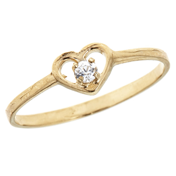 14K Solid Gold CZ Baby Heart Ring Kids Children
