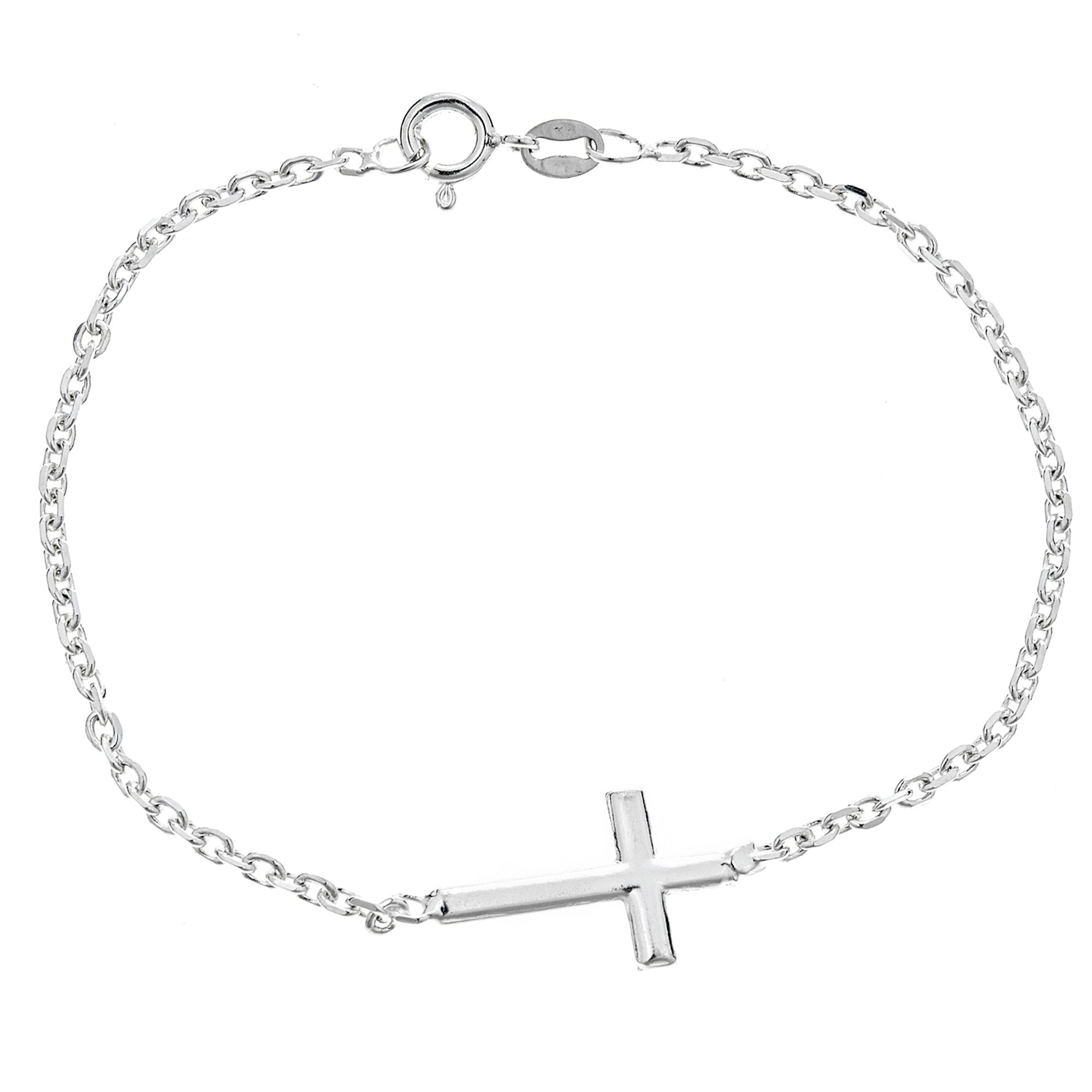 <style type="text/css"><!--td {border: 1px solid #cccccc;}br {mso-data-placement:same-cell;}--></style>
<center>
<span data-sheets-root="1">introducing the elegant 925 sterling silver sideways cross bracelet, a beautifully crafted piece that blends timeless elegance with a modern twist on a classic symbol of faith. this 7 1/2-inch bracelet features a polished sideways cross design, offering a subtle yet meaningful expression of religious devotion. the shiny cross adds a touch of sophistication, making it an
