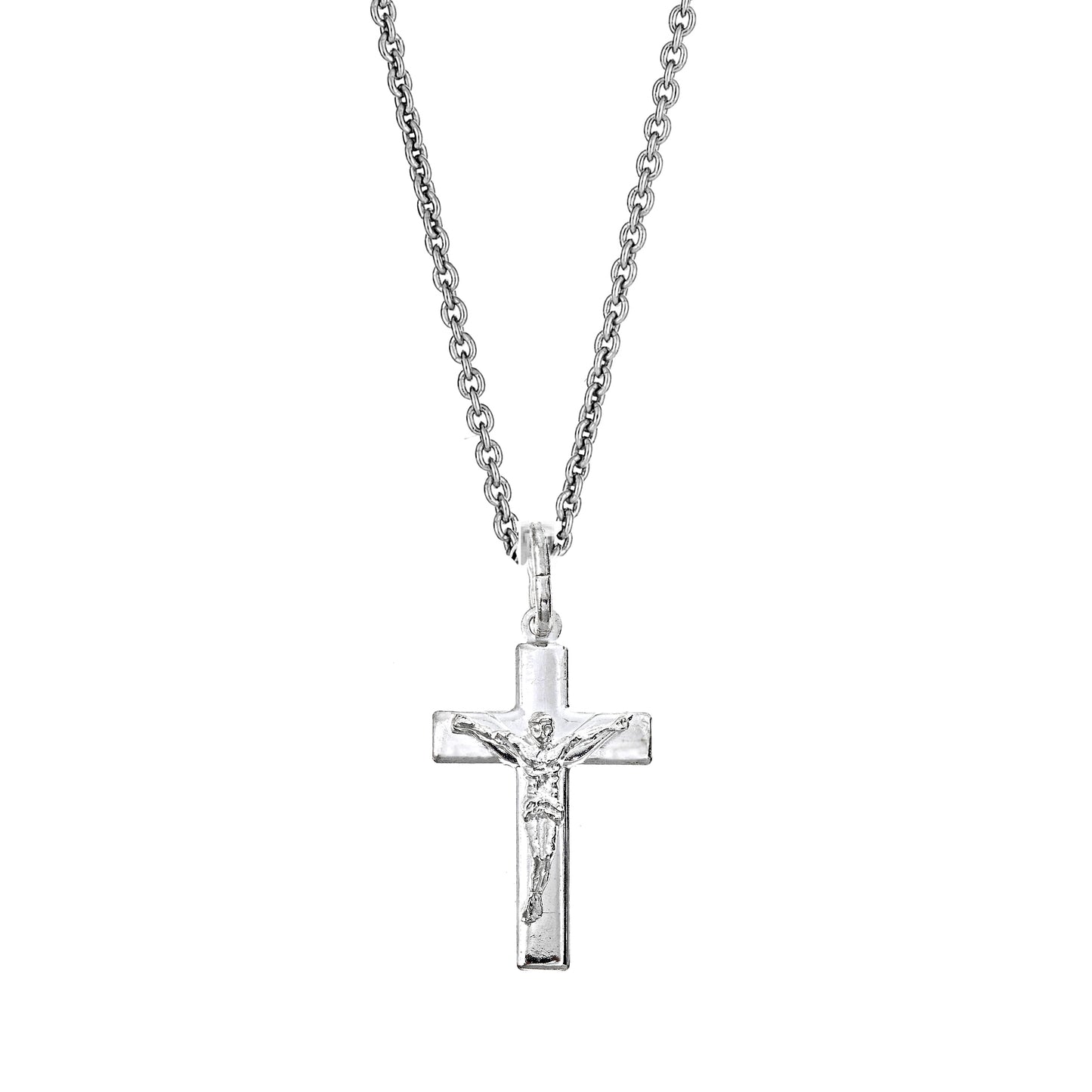 Ritastephens Elegant Sterling Silver Small Square Edge Crucifix Cross Pendant Necklace – 25x15mm Charm