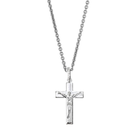 Sterling Silver Small Square Edge Crucifix Cross Pendant Necklace 25x15mm (16", 18", 20")