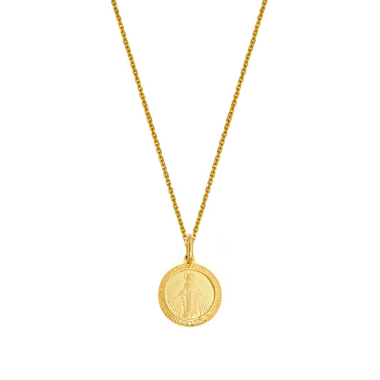 Ritastephens Radiant Round Miraculous Mary Medal Pendant Necklace - 18" Sterling Silver with Gold-Tone Overlay, 16mm, Meaningful Faith Jewelry Gift"