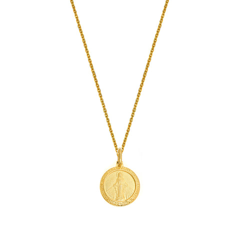 Sterling Silver Gold-tone Round Miraculous Mary Medal Pendant Necklace 18" (16mm)