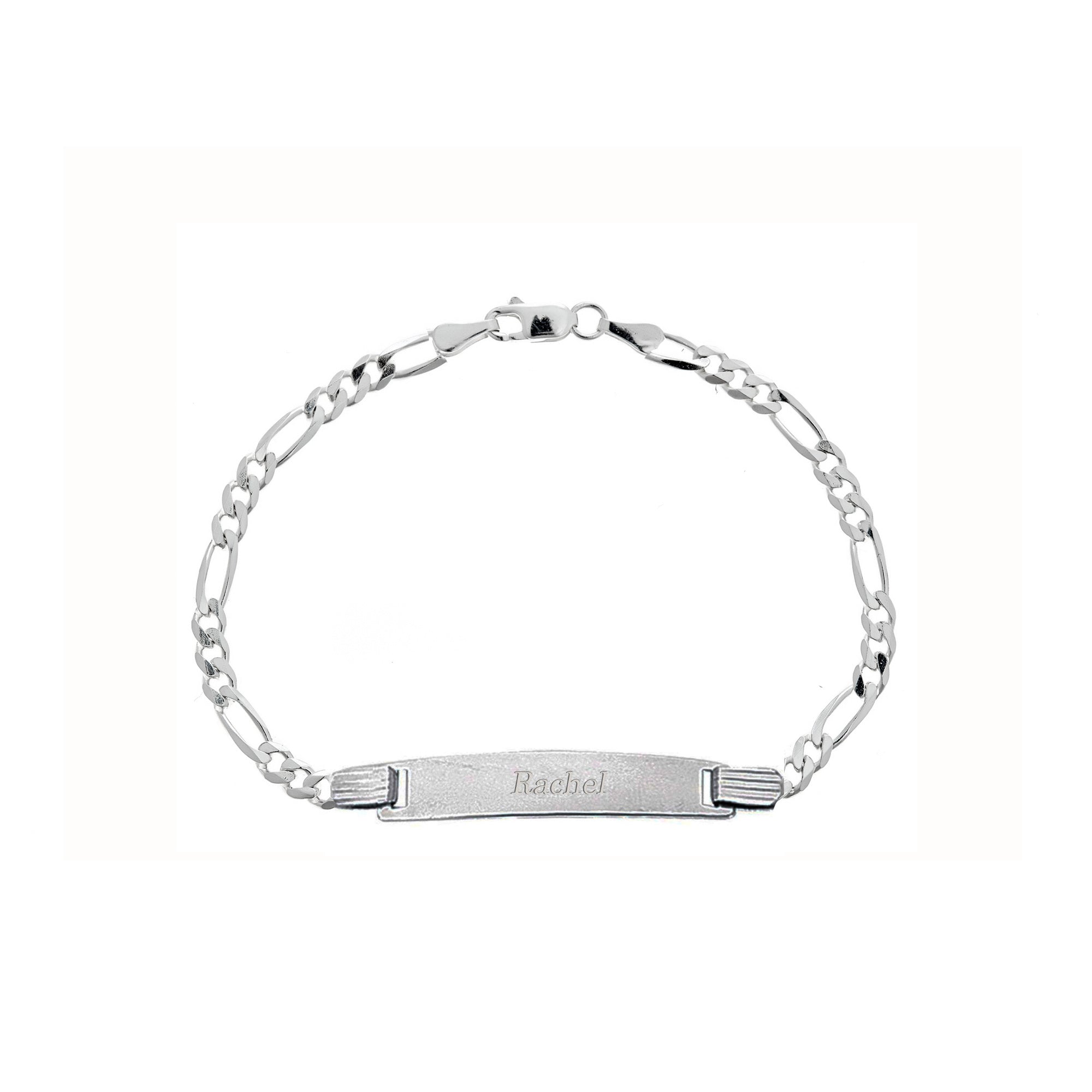 <style type="text/css"><!--td {border: 1px solid #cccccc;}br {mso-data-placement:same-cell;}--></style>
<center>
<span data-sheets-root="1">this exquisite 925 sterling silver id figaro chain bracelet is an ideal accessory for infants, teens, and children, offering both style and personalization. the bracelet features a classic figaro chain design and an engravable id plate, making it a thoughtful and unique gift.<br><br>product details:<br><br>material: 925 sterling silver<br>chain style: figaro chain for a