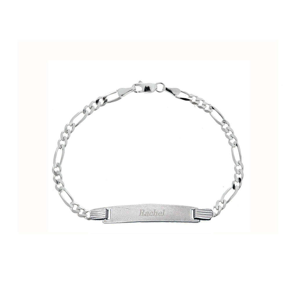 .925 Sterling Silver Kids Children Baby ID Bracelet Figaro Chain Engraveable 6"